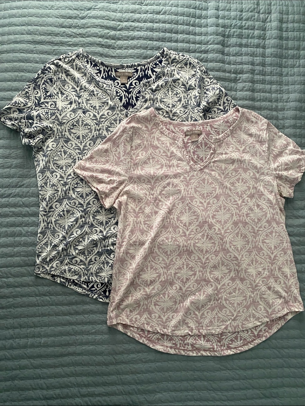2-Pack Bundled Bold Printed V-Neck Shirts - Dusty Rose & Denim Blue
